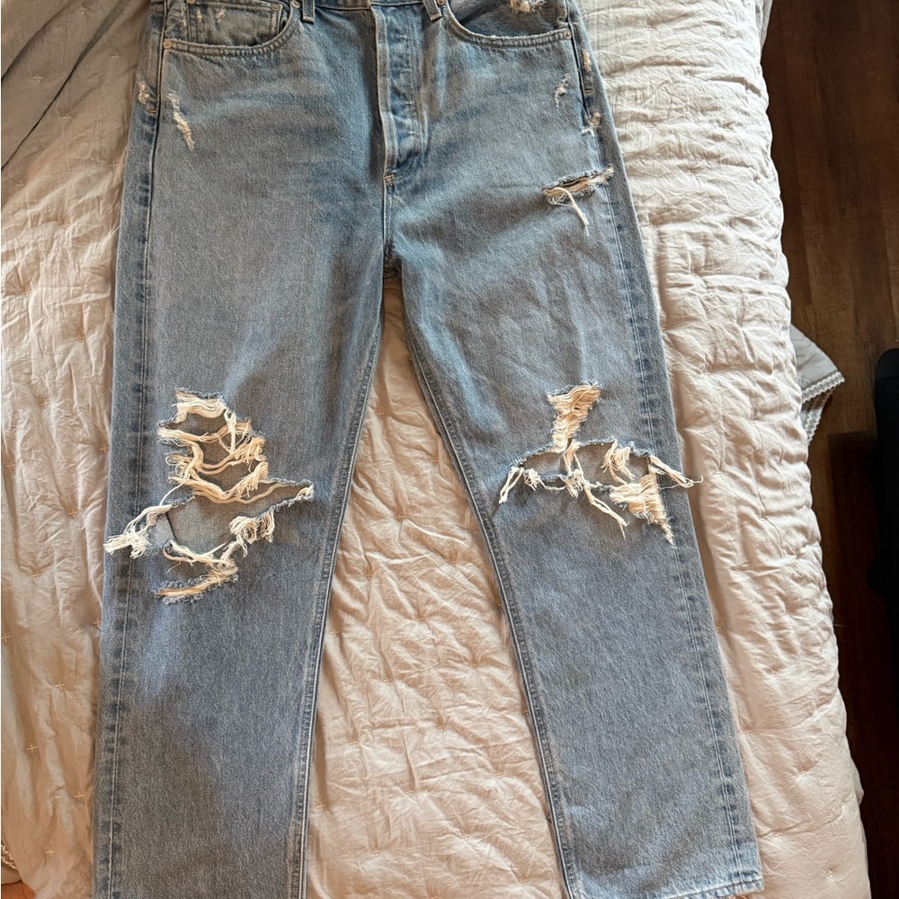 Agolde Ripped Light Blue Straight Leg Jeans